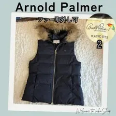 美品》アーノルドパーマ　Arnold Palmer　ダウンベスト　紺　M　フード