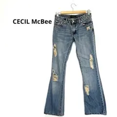 セシルマクビーCECIL McBeeブーツカットデニム　ブルーダメージ加工ギャル