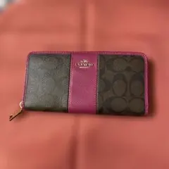 コーチ 長財布 ブラウン ピンク