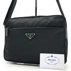 ✨極美品✨プラダ ショルダーバッグ 三角ロゴ シルバー金具 ナイロン レザー 黒