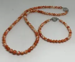 2251天然珊瑚ビーズ ネックレスとブレスレットセット(ロングネックレス多用型)