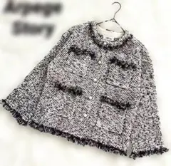 送料無料*新品Arpege storyツイード ジャケットフリンジ パールボタン