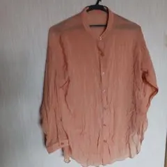 オレンジ シワ加工 長袖シャツ　L