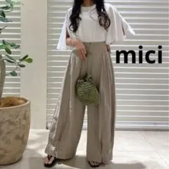 mici ミチ ローズバッド サイドタックワイドパンツ　リネンレーヨンパンツ