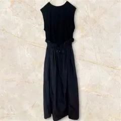 【美品】Eimee Law 異素材ドッキングワンピース 黒 ウエストドロスト