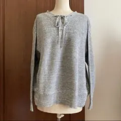 GUジーユー 編み上げニットセータートップス グレーニット シンプルニット