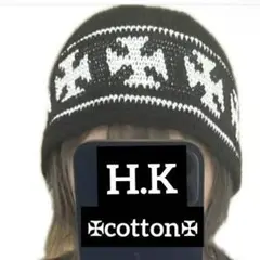 クロス模様　クラッシャーハット　ビーニー　バケットハット　ハンドメイド