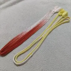 675　正絹　平組　帯締め　2本セット　編み込み　暈し　ピンク　レンガ　黄　白