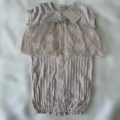 新品　フラワー刺繍チュールフリルロンパース　50〜70