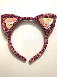 猫耳　カチューシャ　キラキラ　豹柄　ピンク　コスプレ　ハロウィン　ネコミミ