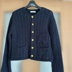 MACPHEE ★ネイビー ケーブル編みカーディガン
