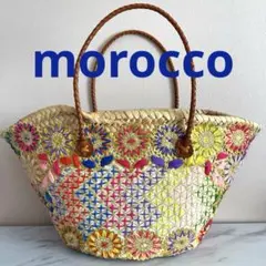 未使用品 モロッコ 素敵 ゴールドひまわり花刺繍装飾♪かごバッグ 