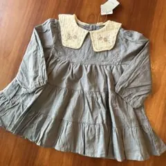 新品タグ付き 刺繍襟付き 長袖ワンピース 100