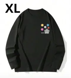 フラワーロゴ★長袖★Tシャツ★ロンT★ブラック★XLサイズ★