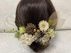 髪飾り　グリーン 白 金 B-103 卒業式髪飾り　結婚式髪飾り　前撮り