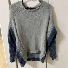 異素材　 デニムブルー 長袖セーター