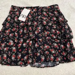 ZARA フラワープリント フリルミニスカート L