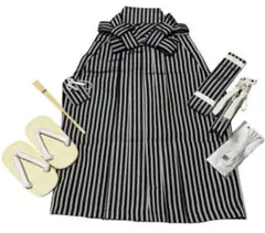 訳あり　七五三　男の子　袴小物セット　紐下５３㎝　黒×シルバー　縞柄