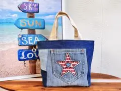 デニムリメイク トートバッグ ランチバッグ 一点物 お散歩に♪ハンドメイド