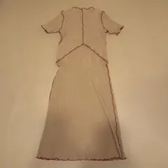 Pearls マタニティリブワンピース　授乳ケープ付 ルームウェア ベージュ