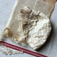 紅茶染めレースボンネット　ブライスアウトフィット　ハンドメイド　ネオブライス服