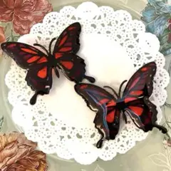 ハロウィンカラー蝶々ヘアクリップ　オレンジ×パープル 前髪クリップ