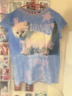 CFIERCE キャットプリント Tシャツ ブルー NewJeans