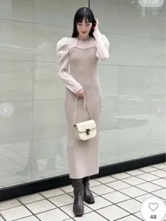 ♡ FRAY I.D♡ オーガンスリーブニットコンビワンピース