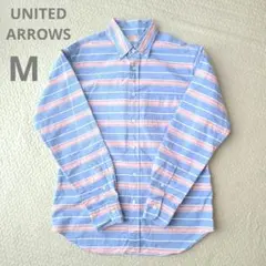 UNITED ARROWS　M　メンズ　長袖　ボーダー　ブルー　ピンク　シャツ