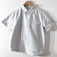 championチャンピオン ストライプシャツ　半袖　メンズ　L 古着