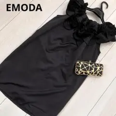 EMODA 美品　立体　フラワー　フリル　ミニ　ドレス　オフショルダー　薔薇　黒