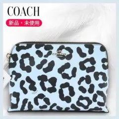 【新品未使用】COACH コーチ ポーチ レオパード ヒョウ柄 ブルー タグ付のサムネイル