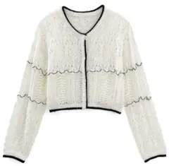 レース編みショート丈ニットカーディガン[gn418]