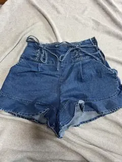 デニムブルー ハイウエストショートパンツ M