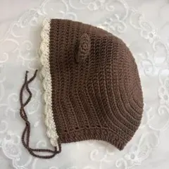 くま耳ボンネット ベビー 編み物 ハンドメイド