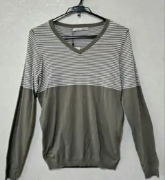 ZARA MAN 新品オリーブグリーン Vネック長袖カットソーM