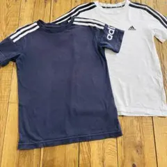 adidas 半袖Tシャツ 140 2枚セット 3本ライン 袖ロゴ キッズ