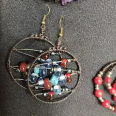 天然石付き円形フックピアス　展示品未使用