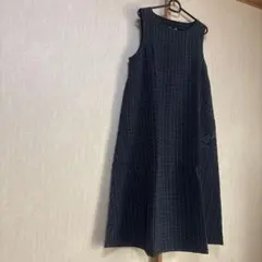 着物リメイク　ノースリーブAラインワンピース ジャンパスカートダークブルー