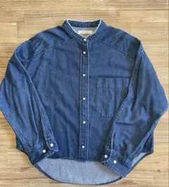 BLANC basque パールボタンダンガリーデニムスタンドブラウス