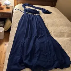 ネイビー ワンショルダードレス ビジュー付き