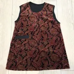 ハンドメイド　ペイズリー柄　スエード　ポケット付き　ノースリーブ　チュニック