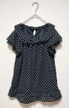 美品　ROPE　フリルドットブラウス　黒✕白　M