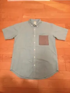 GLOBAL WORK メンズ シャツ M 青緑 美品 コットン混 きれいめ