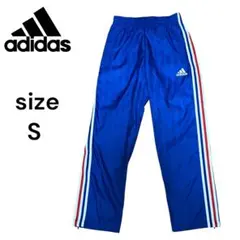 adidas ナイロンパンツ 3本ライン 青 S 裾ジップ