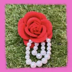 ✨今だけ400円引き✨コットンフラワーとパールのコサージュ　レッド　ブローチ
