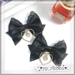 《2207》リボンヘアクリップ 量産型 病みかわいい ロリィタ 地雷 ヘアメ 黒