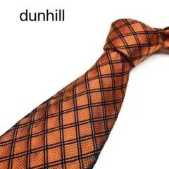dunhillダンヒル　ネクタイ　オレンジ　格子柄　高級シルク100%