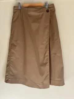 美品 UNIQLO春スカート L ベージュ茶系 後ウエストゴム 両サイドポケット