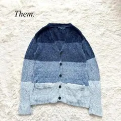 J2【Them.】ニットカーディガン　青　ふわもこ　M あったか　ルームウェア